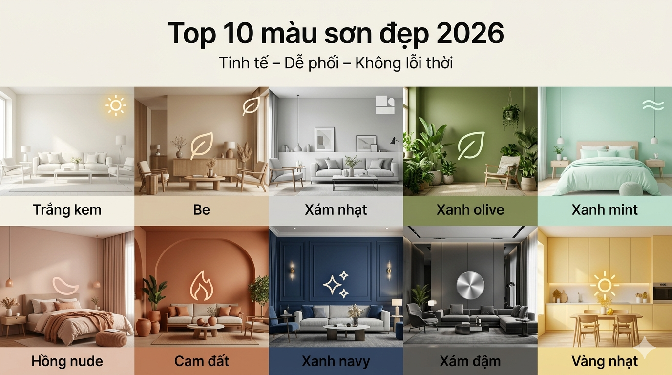 Top 10 màu sơn đẹp năm 2026