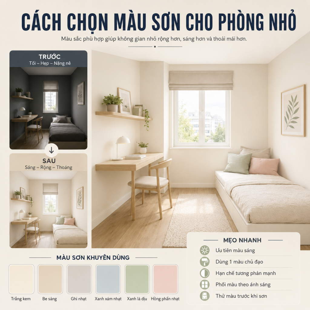 Cách chọn màu sơn cho phòng nhỏ